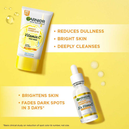 Garnier Bright Complete Facewash 150g & Bright Complete Vitamin C Serum 30ml | Combo