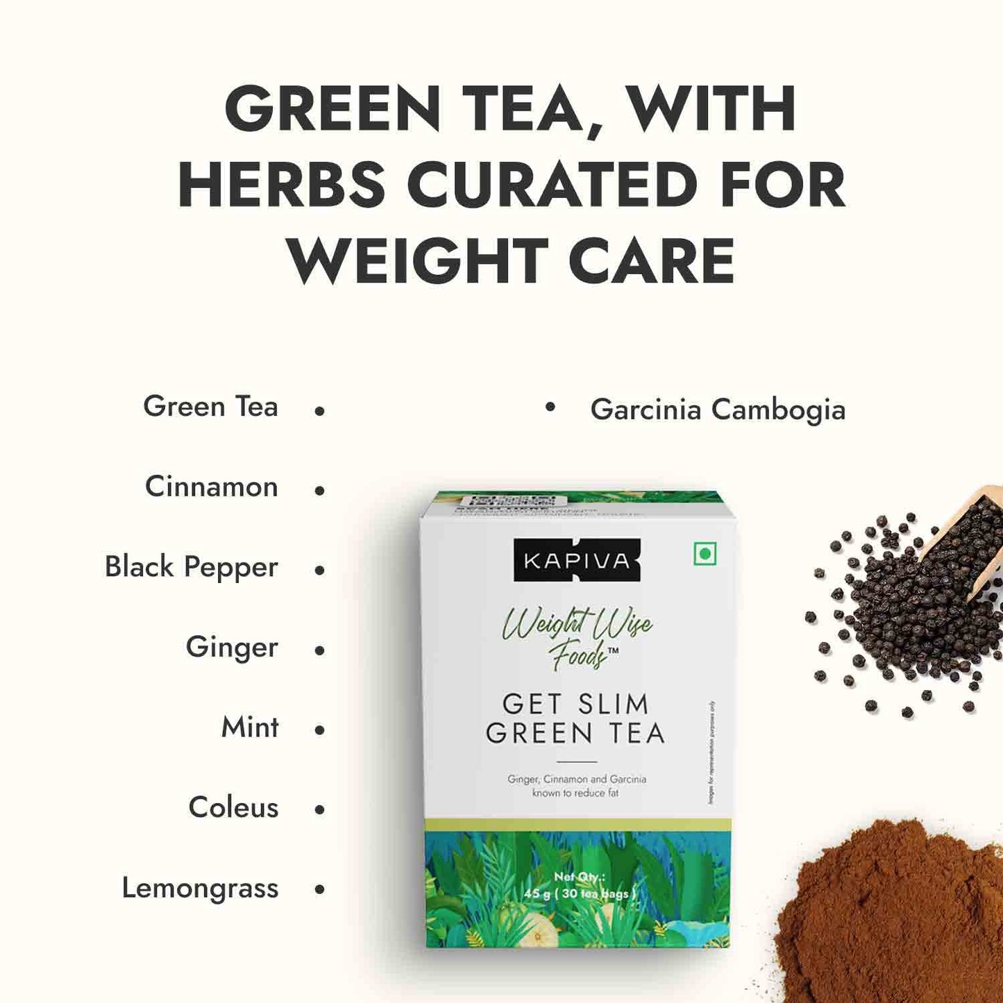 Kapiva Get Slim Green Tea Powder (45Gm) | Lemongrass Flavored + Natural Metabolism Booster For Healthy Weight Care