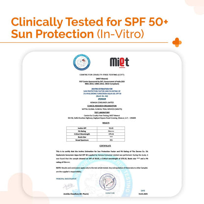 The Derma Co 1% Hyaluronic Sunscreen Aqua Gel SPF 50 PA++++ | Hydrating, Lightweight & Non-Greasy | No White Cast | Broad Spectrum & Blue Light Protection | Clinically Tested - (In-Vivo) | 30 g