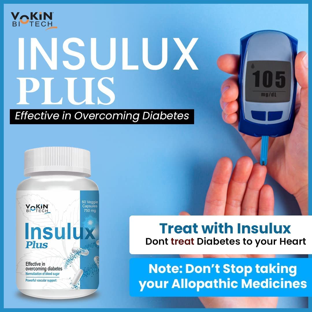 Vokin Biotech Herbal Insulux Plus For Endocrine Health and Sugar Control Berberine 200 mg and Milk Thistle 200 mg Manages Blood Sugar Levels I For Both Men & Women (60 Capsules)