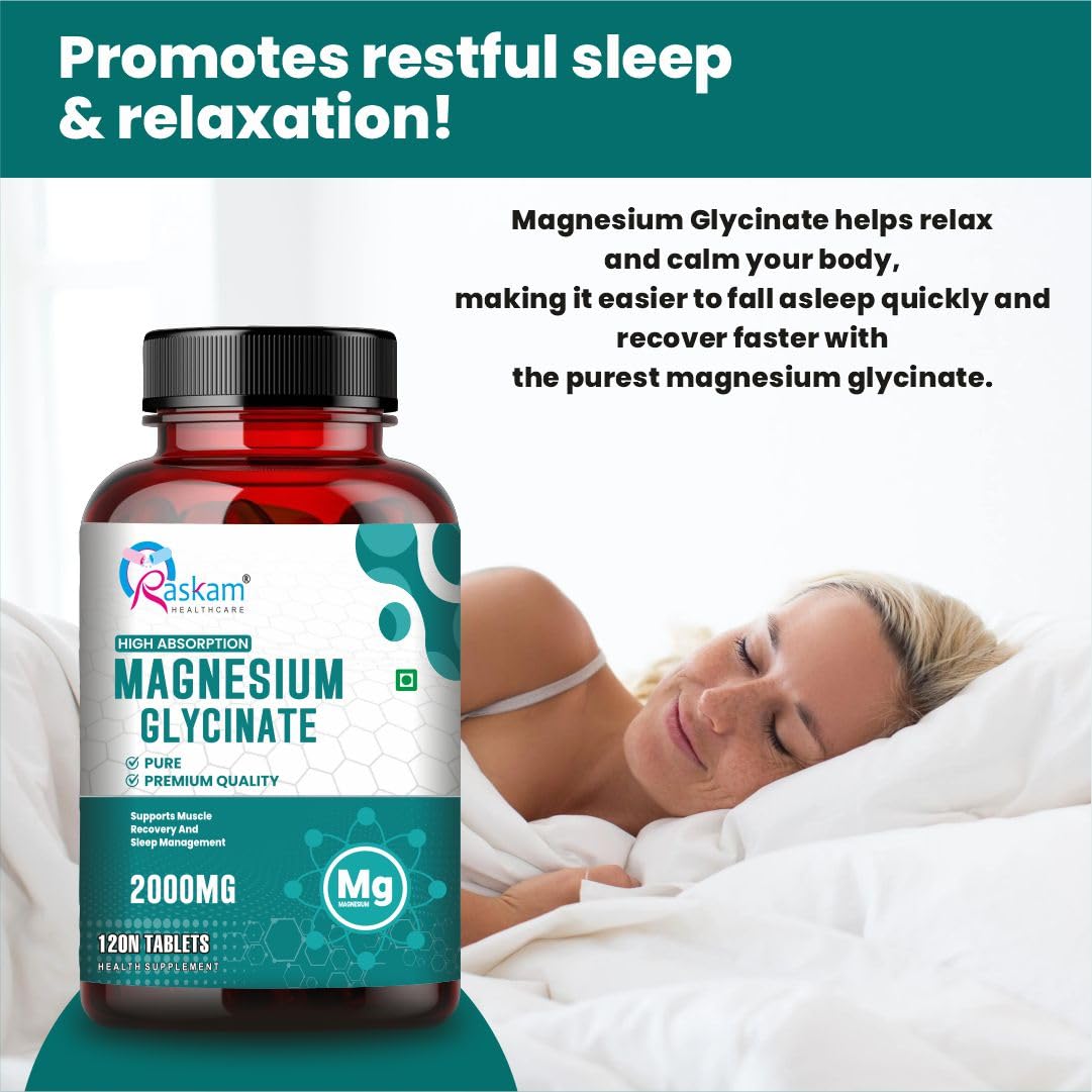 Pure Magnesium Glycinate - Maximum Strength Chelated Magnesium Supplement for Women and Men for Muscle Cramps, Sleep Support and Nerve Health- 2000mg Per Serving, 120 Vegetarian Tablets