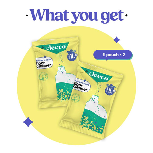 Cleevo Floor Cleaner Liquid (2L Refill Pack) | 1 Pouch = 1L Floor Cleaners for Mops | Chlorine-Free Surface Cleaner, All-Purpose Floor Cleaning Liquid (Zesty Lemon)
