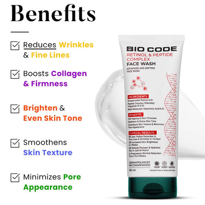 Bio Code 0.2% Encapsulated Retinol Anti-Ageing Face Wash (150ml) â€“ with 0.5% Peptide Complex & 0.3% Multi-Molecular Hyaluronic Acid | AI-Enhanced & Dermatologist Recommended