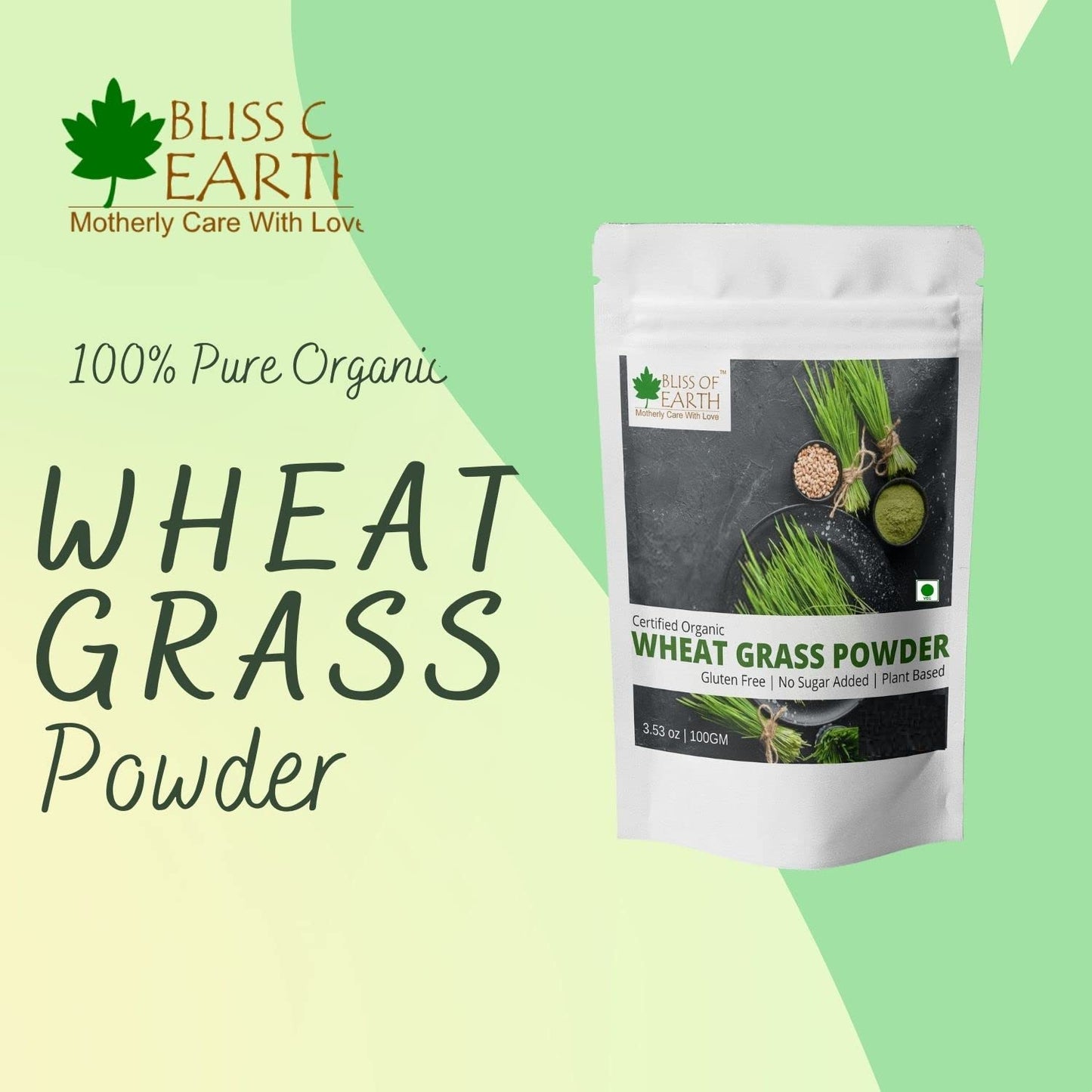 Bliss of Earth Organic Wheatgrass Powder 33 Servings Super food Dietary Supplement Rich in Vit A & B | Non GMO | Gluten Free 100 GM