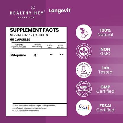 HealthyHey Nutrition LongeviT - MITOPRIMEÂ® - Support Skin Health - 30 Vegetable Capsules