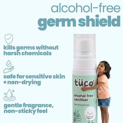 TucoÂ® Kids Alcohol-free sanitizer | Perfect for fighting germs | Made with Tulsi, Neem, Clove | For kids 4-10, 2-5, 10-15 years | SLS & Paraben free | 50ml-Pack of 1