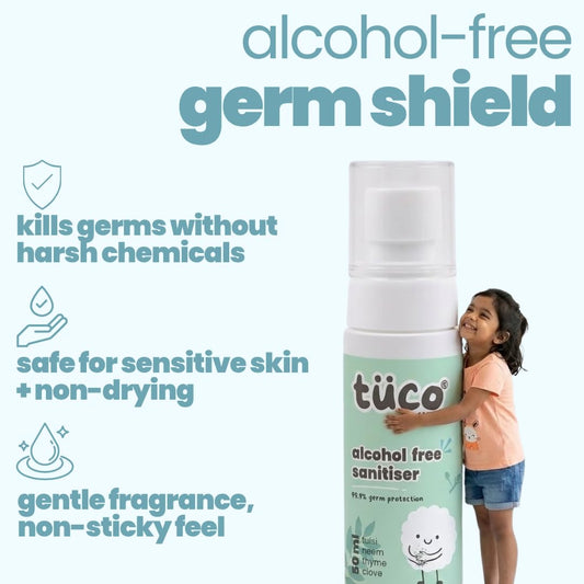 TucoÂ® Kids Alcohol-free sanitizer | Perfect for fighting germs | Made with Tulsi, Neem, Clove | For kids 4-10, 2-5, 10-15 years | SLS & Paraben free | 50ml-Pack of 1