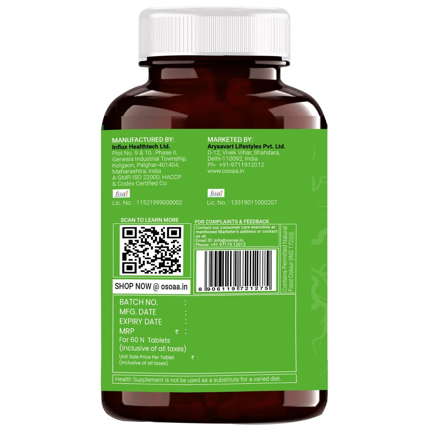 OSOAA Ashwagandha 1000mg Tablets | Stress & Anxiety Relief Supplement | Natural Ashwagandha Root Extract | Boosts Energy, Rejuvenates Mind & Body | 60 Veg Tablets