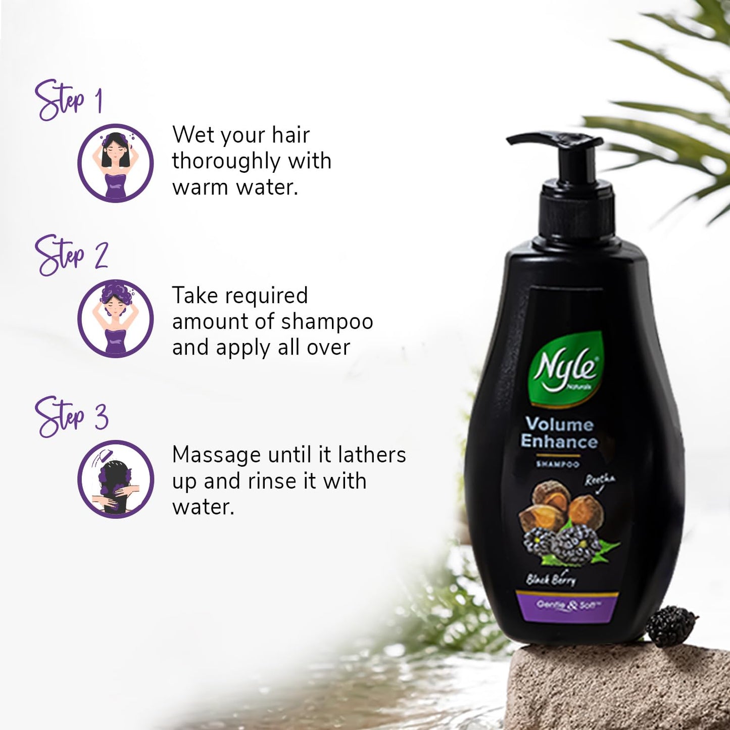 Nyle Naturals Volume Enhance Shampoo |For Voluminous Hair |With Reetha, Blackberry & Amla |Gentle & Soft Shampoo For Men & Women, 400ml