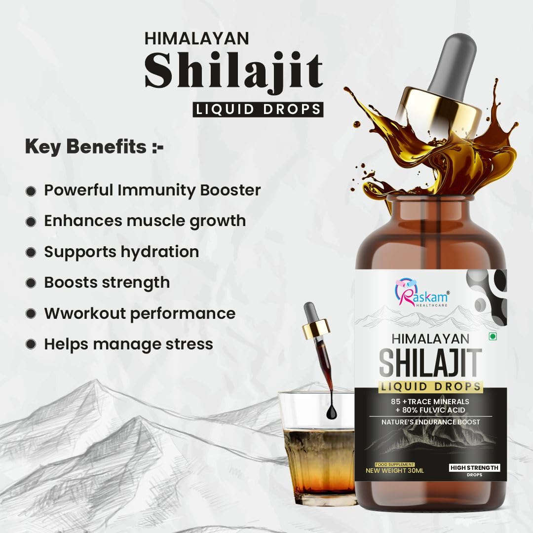 Pure Himalayan Shilajit liquid Drops - 30ml | Rich in Fulvic acid | Natural extract from Himalayas | 100% Pure Shilajit | Boosts Stamina And Energy | Boosts Stamina And Energy