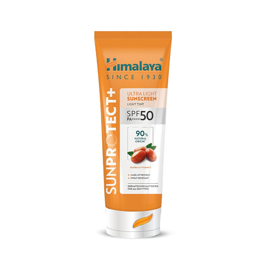 Himalaya Sun Protect+ Ultra Light Sunscreen | Light tint Cream| 90% Natural Origin Ingredients | In vivo tested SPF 50 PA++++ | Dermatologically tested for all skin types | No white cast | Make up friendly | Sweat Resistant | 50g