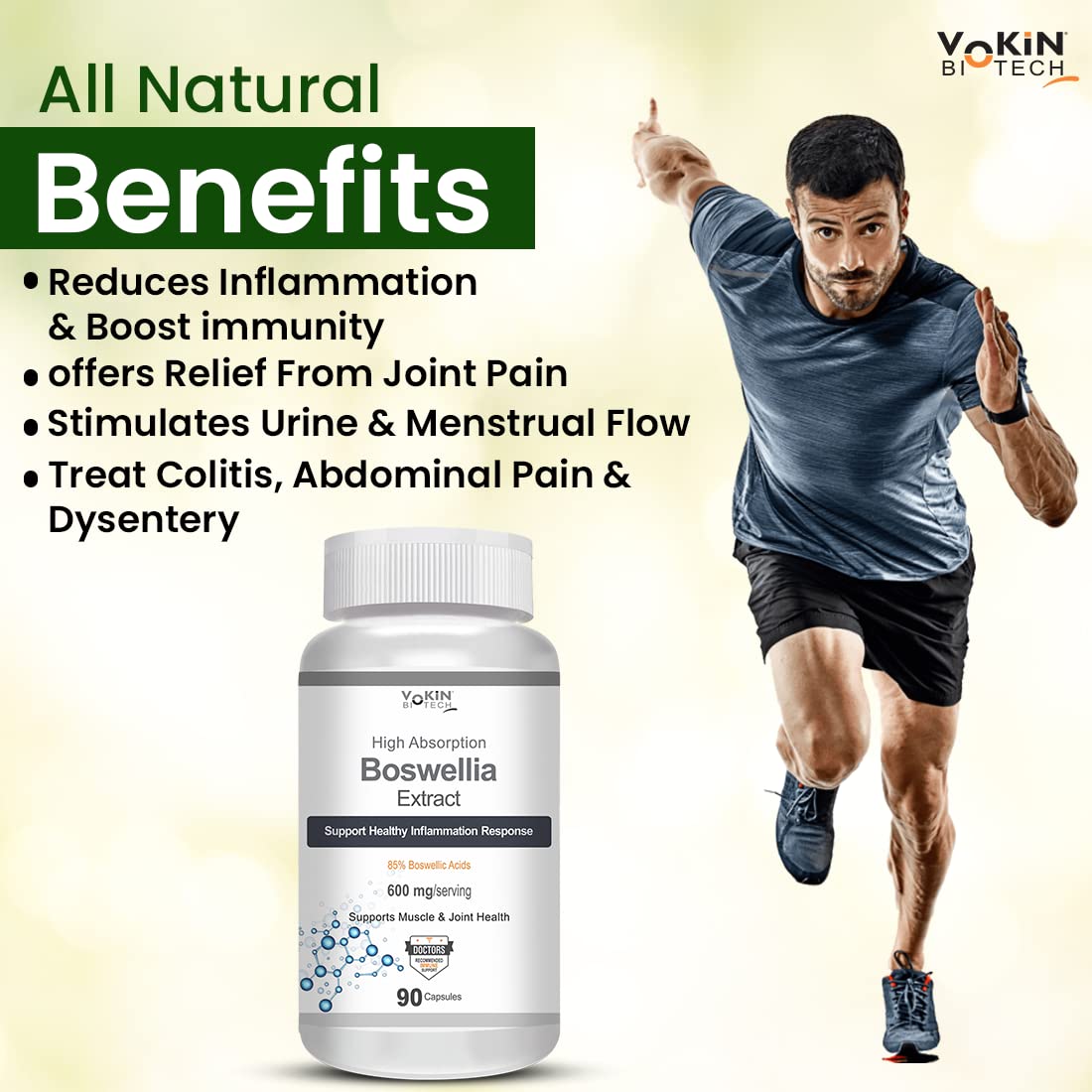 Vokin Biotech boswellia serrata raisin extract 600mg For Strong Bones & Relives Joint Pain | Better Flexibility For Men & Women 90 Capsules