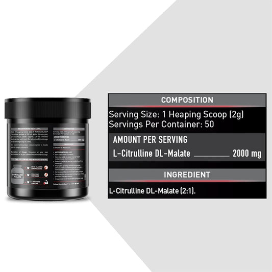 MuscleBlaze Citrulline Malate Powder(Unflavoured,100 G)| Supports Endurance & Muscle Pump,1 Count,50 Servings