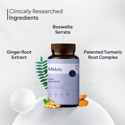 Miduty by Palak Notes Joint Pain Relief Supplement Boswellia Serrata, Turmeric Root Complex, Ginger Root - Support Joint Health Supplement - 60 Capsules