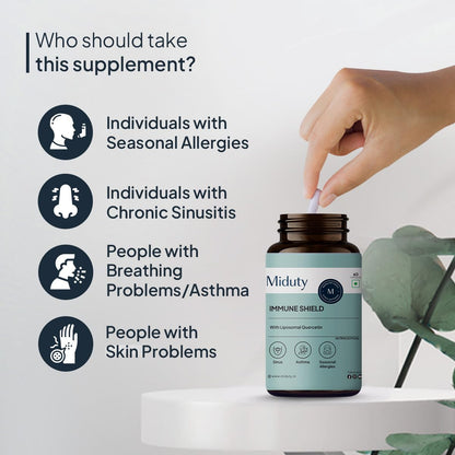 Miduty by Palak Notes Immune Shield Bromelain For Seasonal Allergies, Boost Immunity, Nasal Drip, Difficulty Breathing, Nasal Congestion - Asthma - Allergy Medicine, Anti-Inflammatory - 60 Caps