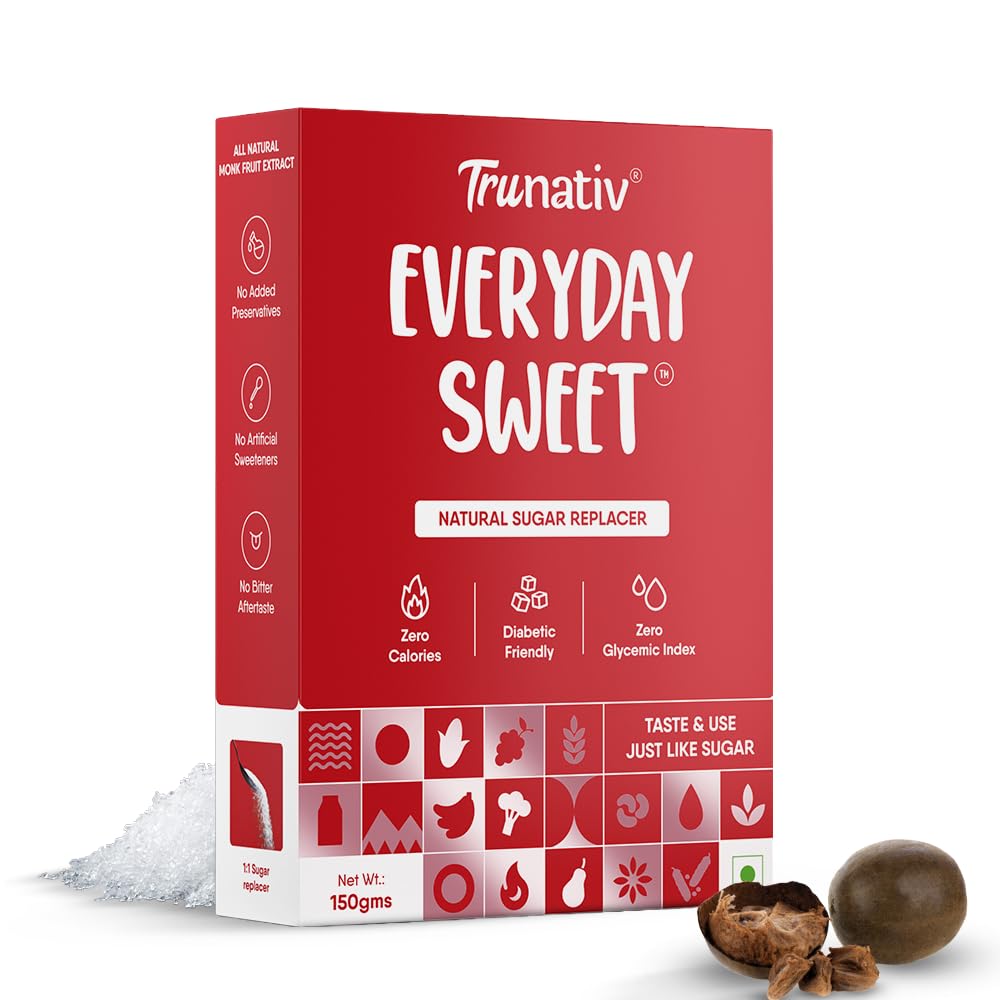 Trunativ Everyday Sweet | Monkfruit Sweetener Powder | Zero-Calorie Sugar Substitute | 1:1 Sugar Replacer for Cooking & Baking | Keto & Diabetic Friendly | 60 Sachets-240g (Pack of 1)