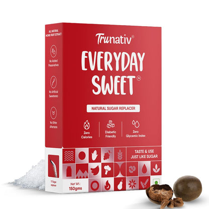 Trunativ Everyday Sweet | Monkfruit Sweetener Powder | Zero-Calorie Sugar Substitute | 1:1 Sugar Replacer for Cooking & Baking | Keto & Diabetic Friendly | 60 Sachets-240g (Pack of 1)