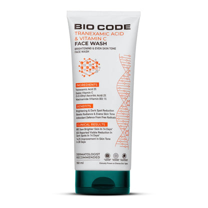 Bio Code 2% Tranexamic Acid Face Wash (150ml) â€“ Boosts Radiance & Evens Tone | 2% Vitamin C (3-O-Ethyl Ascorbic Acid) & 1% Niacinamide | AI-Enhanced | Dermatologist Recommended