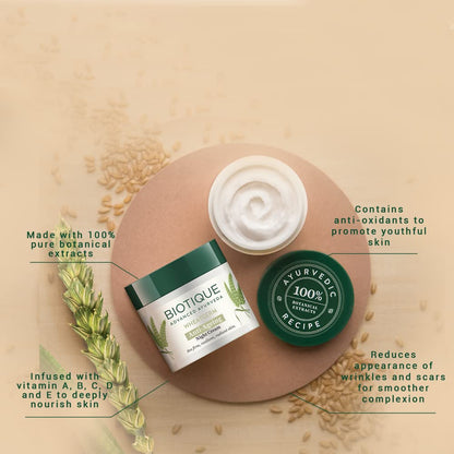 Biotique Wheat Germ Anti- Ageing Night Cream | Reduces Fine Lines | Lightens dark Spots | 100% Botanical Extracts | Suitable for All Skin Types | 50g