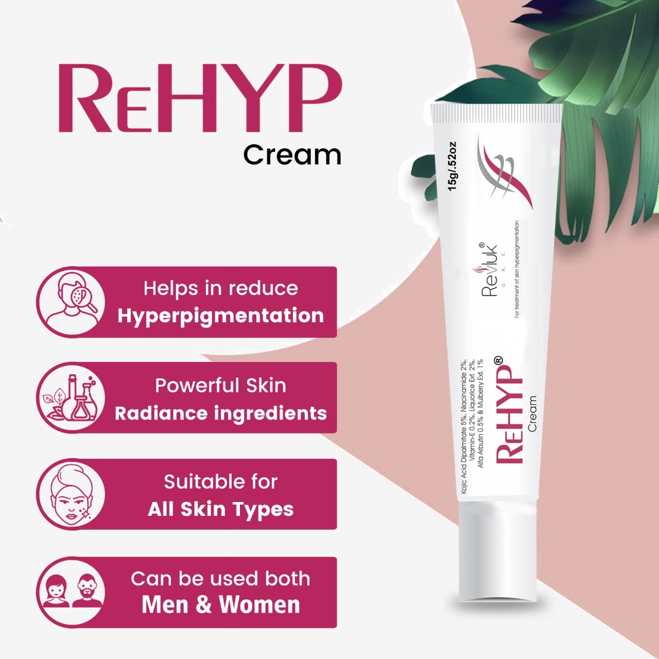 Rehyp Pigmentation Cream for Women â€“ Dark Spot Remover, Brightening Face Cream with Kojic Acid & Alpha Arbutin â€“ Paraben-Free, Dermatologically Tested â€“ 15g