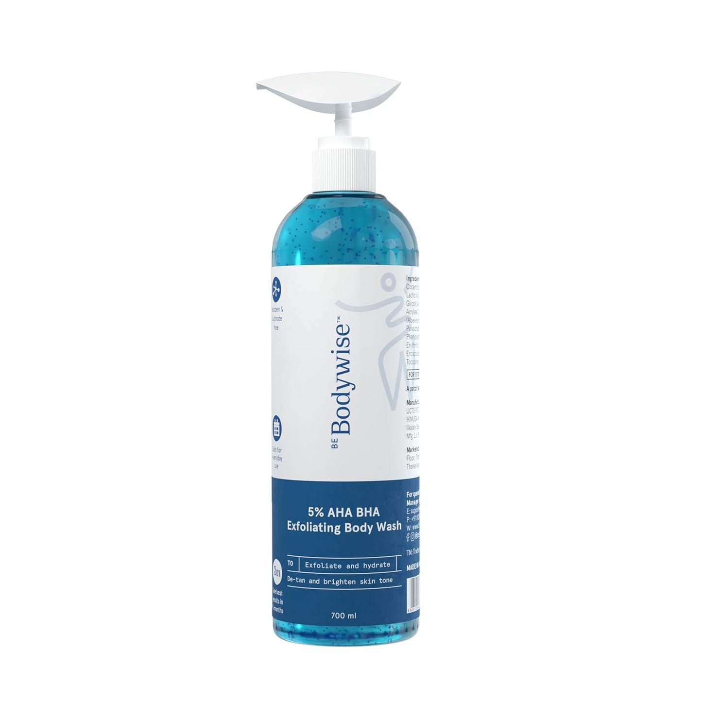 Be Bodywise 5% AHA BHA Exfoliating Body Wash 700ml | For Body Acne, Strawberry Skin, De-Tan | Infused with 3% Lactic Acid, 1% Salicylic Acid, 1% Glycolic Acid | Non-Drying, Paraben Free