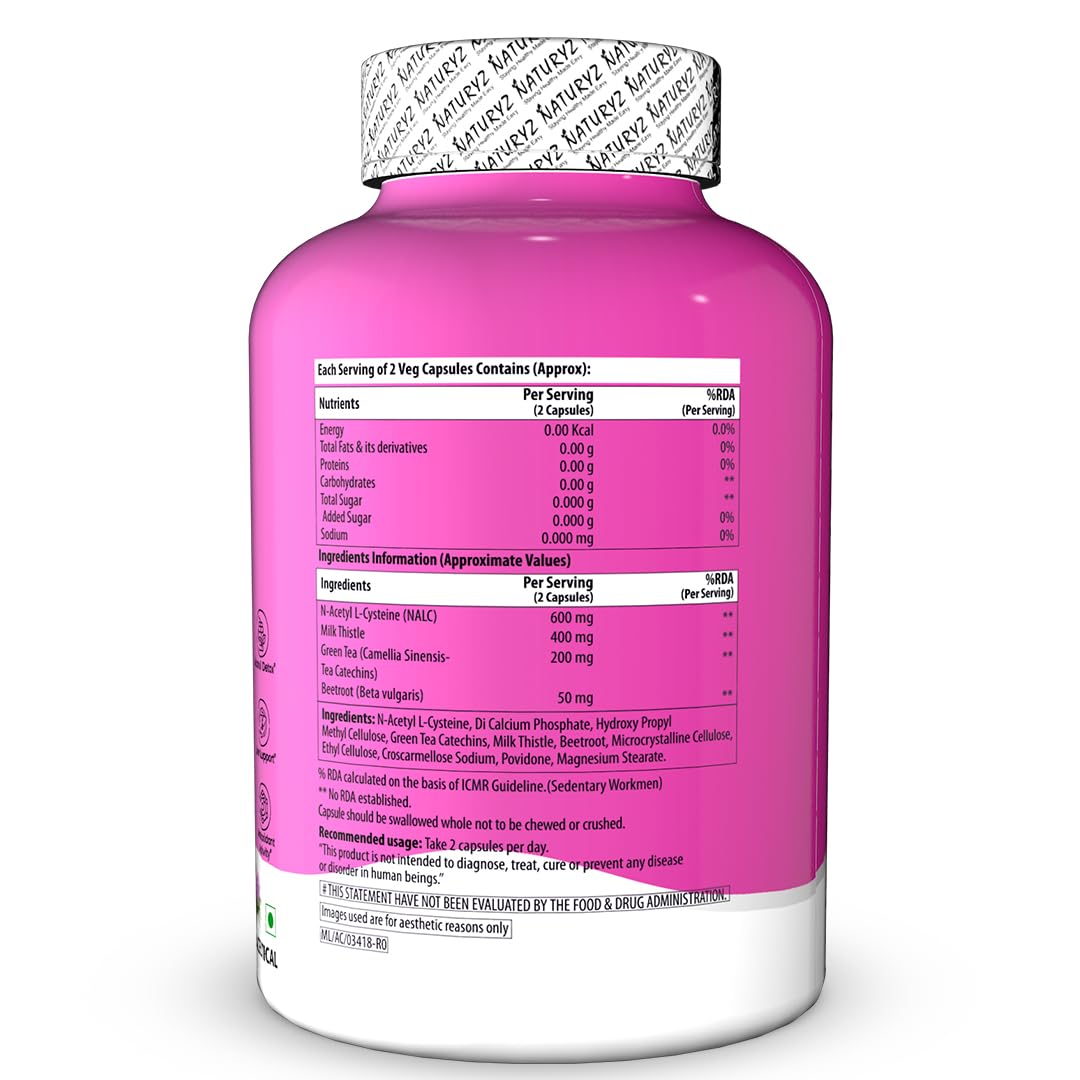 NATURYZ After Cheers Liver & Alcohol Detox Supplement with Milk Thistle, N-Acetyl Cysteine (NAC), Green Tea & Beetroot | Advanced Liver Health, Hangover Recovery | Helps detox After Drinking | 60 Vegetarian Capsules