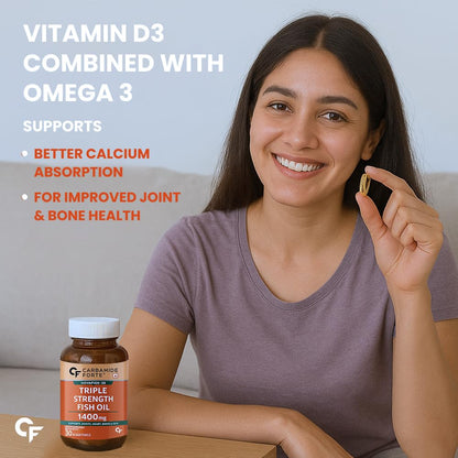 Carbamide Forte Triple Strength Omega 3 Fish Oil Capsules 1400mg | Fatty Acid Supplements | Fish Oil | Omega 3 Supplement - 30 Capsules