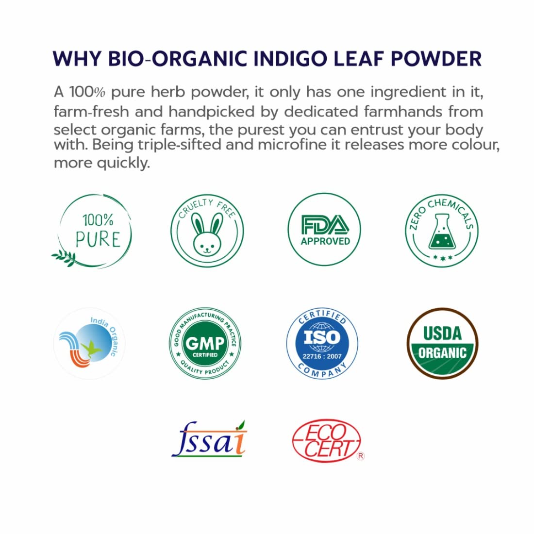 Indus Valley Bio Organic 100% Organic and Herbal Indigo Powder, for Natural Hair Coloring, Arrests Early Greying & Protects hair from Damage (200g+50g)