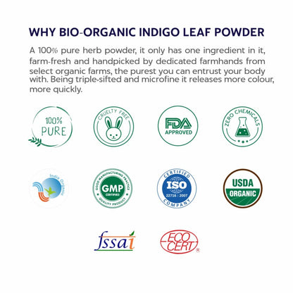 Indus Valley Bio Organic 100% Organic and Herbal Indigo Powder, for Natural Hair Coloring, Arrests Early Greying & Protects hair from Damage (200g+50g)