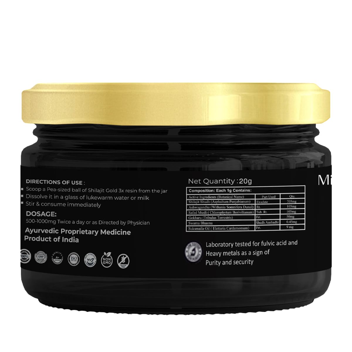 Miduty Shilajit Gold 3X - Ashwagandha - Himalayan Shilajit Gold - Original Shilajit Gold Resin - Shilajit for Men - 20g
