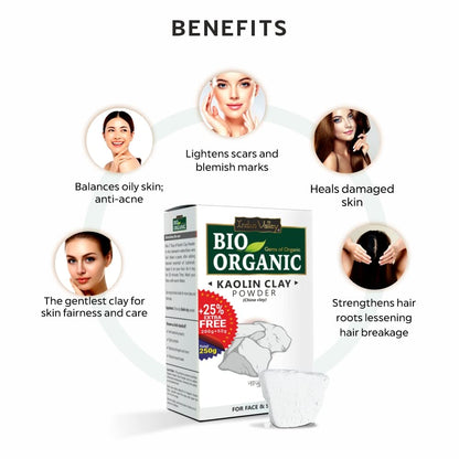 INDUS VALLEY Bio Organic Kaolin Powder | China clay For Skin Face Mask - (200g+50g)