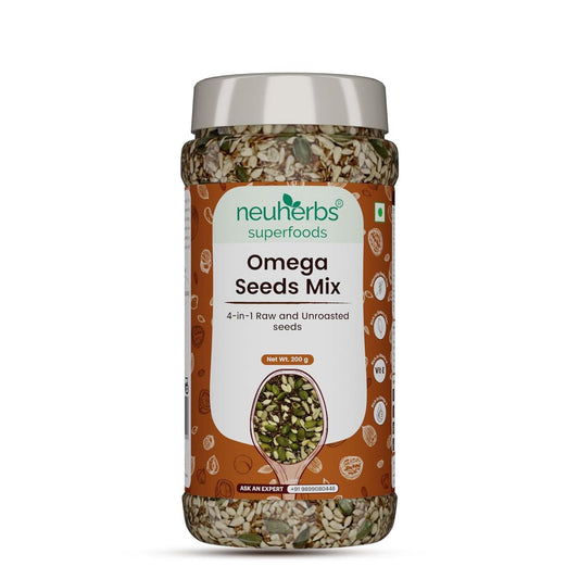 Neuherbs Omega-3 Fiber 4-in-1 raw & Unroasted seeds mix 200g | Diet snacks | Super Seeds Mix For Eating | Healthy Food For Weight Management, Heart,Good Skin