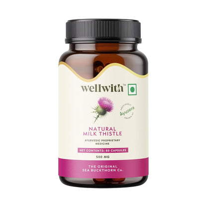 Wellwith (Ayuzera) Natural Milk Thistle 500mg â€“ 60 Veg Capsules (Pack of 1) | Supports Liver Health, Detox & Metabolism | Pure Herbal Supplement