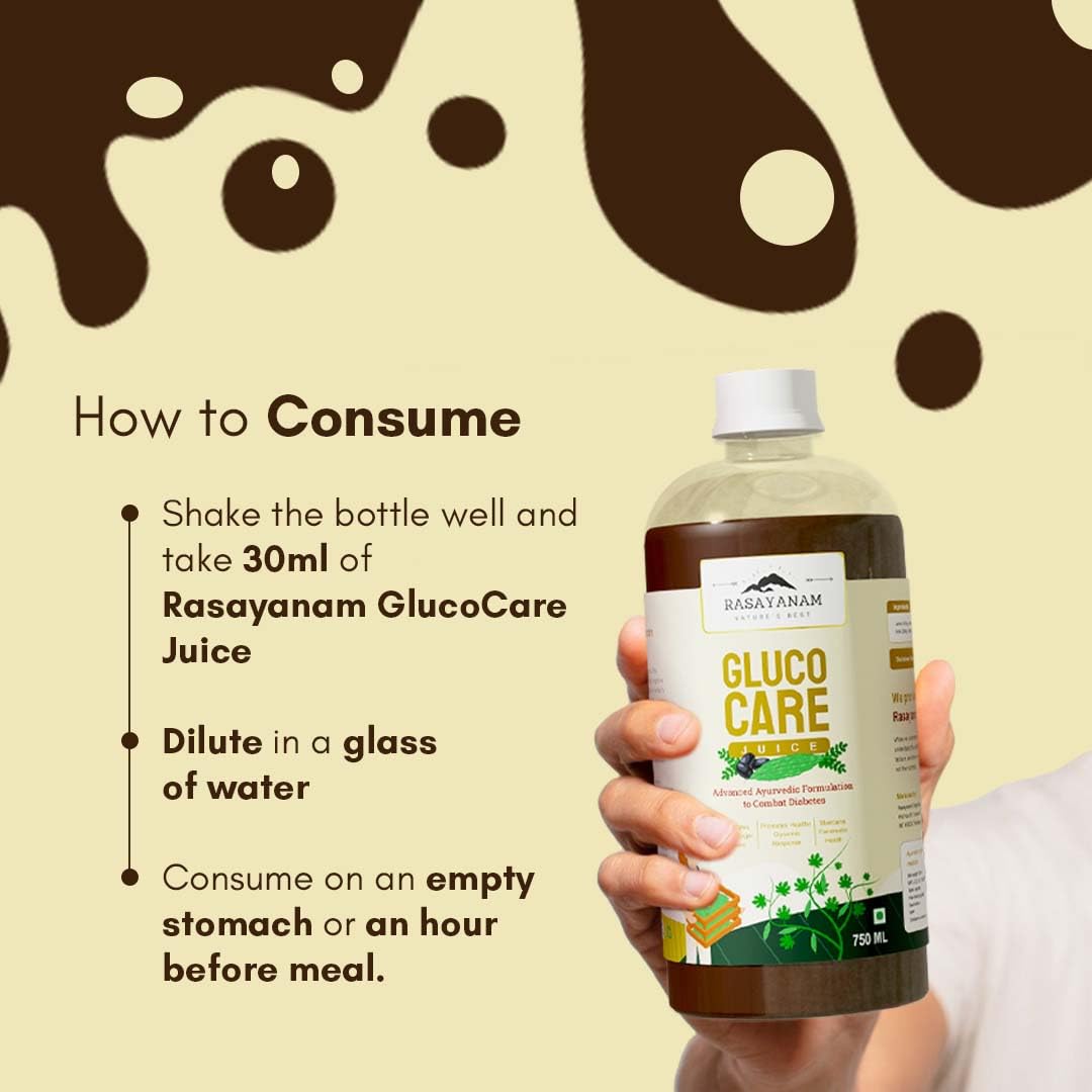 Rasayanam GlucoCare Juice For Diabetes Care | For Blood Sugar Management | Jamun, Karela, Amla, Neem, Methi & More | 100% Natural & Safe | Better Digestion & Gut Health - 750ml