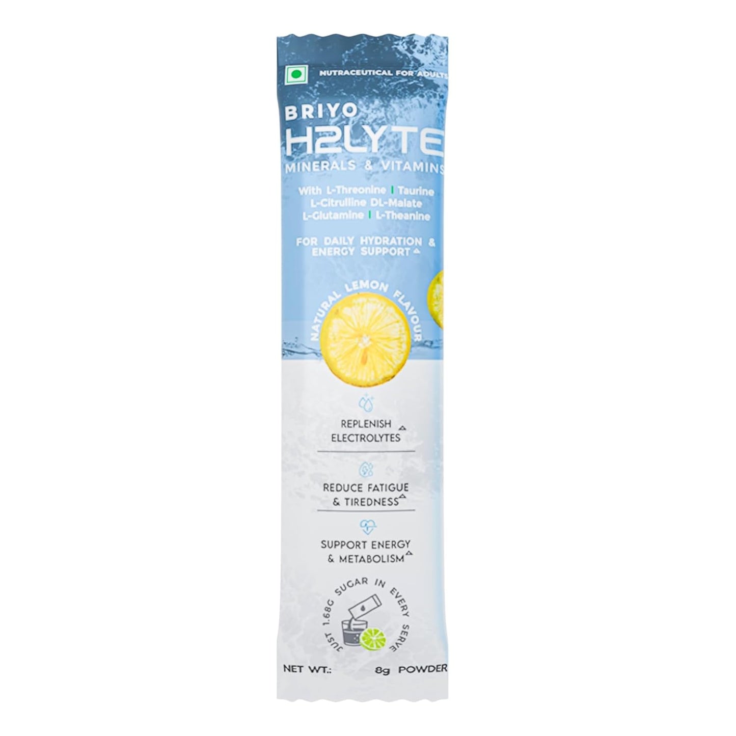 Briyo H2Lyte Low Sugar Electrolyte Drink | Hydration & Energy Booster | Magnesium, Amino Acids & Vitamins B & C | Natural Lemon Flavor