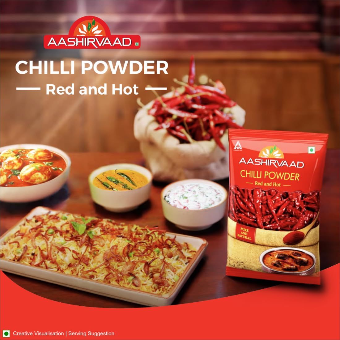 Aashirvaad Chilli Powder, Red Hot Chilli Powder with No Added Flavours and Colours