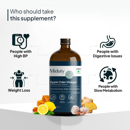 Miduty Palak Notes Apple Cider Vinegar | Apple Cider Vinegar supplement | Weight loss Supplement | Apple Cider Vinegar syrup | Digestive enzyme Supplement (Honey, Ginger, Lemon, Garlic)