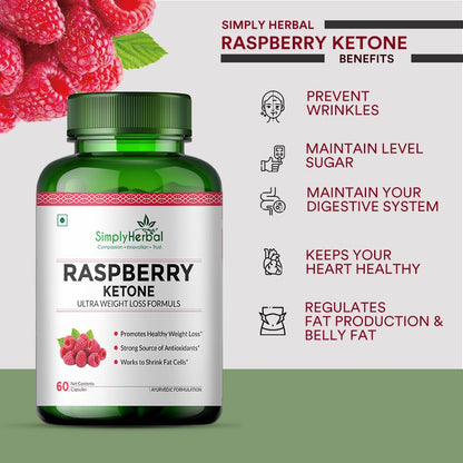 Simply Herbal 800 MG Raspberry Ketone Fruit Extract for Weight Management | Supplement Capsules With Raspberry for Promotes Healthy Weight Management Support Appetite Suppression â€“ 60 Capsules