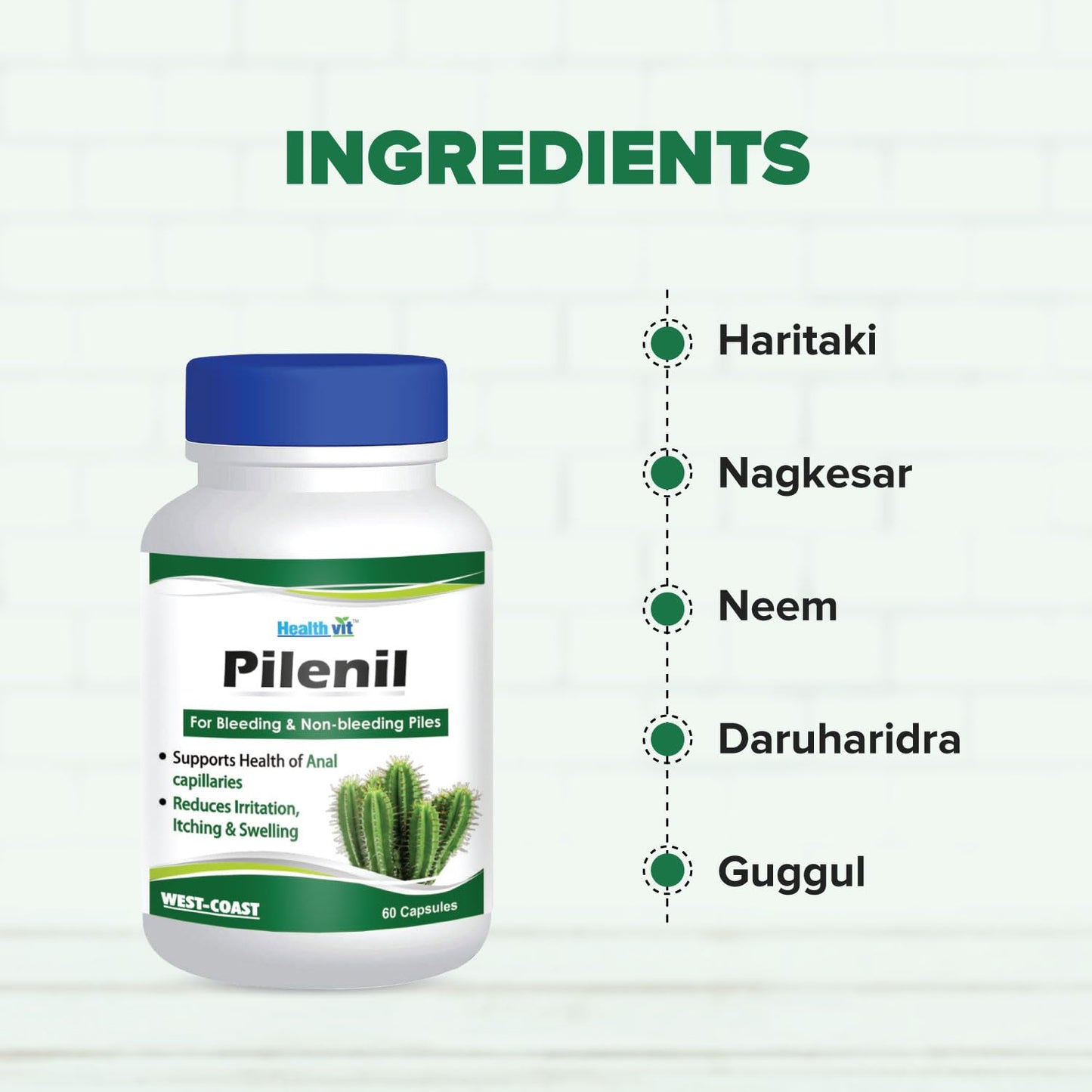 Healthvit Pilenil for Bleeding and Non-bleeding Piles - 60 Capsules