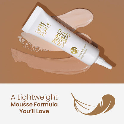 Swiss Beauty Primer Mousse Foundation Weightless Smooth & Velvet Touch, Matte Finish, Face Makeup, Natural Beige, 30ml