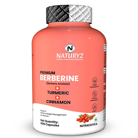 NATURYZ Premium Berberine + Cinnamon + Turmeric Weight Loss Supplement for Women | Supports PCOS & Hormonal Balance | Regulates Blood Sugar & Cravings | Plant-Based, Vegetarian â€“ 60 Capsules