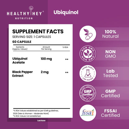 HealthyHey Nutrition Ubiquinol - Acetate - (60 Veg Capsules)