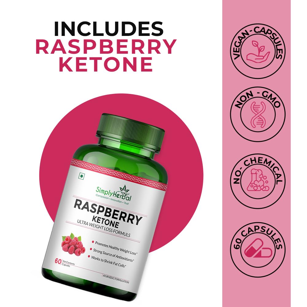 Simply Herbal 800 MG Raspberry Ketone Fruit Extract for Weight Management | Supplement Capsules With Raspberry for Promotes Healthy Weight Management Support Appetite Suppression â€“ 60 Capsules