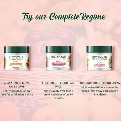 Biotique Fruit Brightening Depigmentation and Tan Removal Face Pack| Ayurvedic and Organically Pure| Tan Removal Face Pack for All Skin Types|100% Botanical Extracts| 75gm