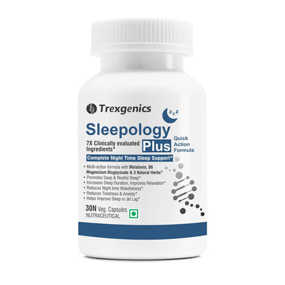 Trexgenics SLEEPOLOGY PLUS Melatonin 10 mg Sleep Support with Magnesium bisglyciante, P5P, Chamomile, Passion flower, Valerian VEGAN & NON-GMO (30 Veg. Capsules) (Pack of 1)