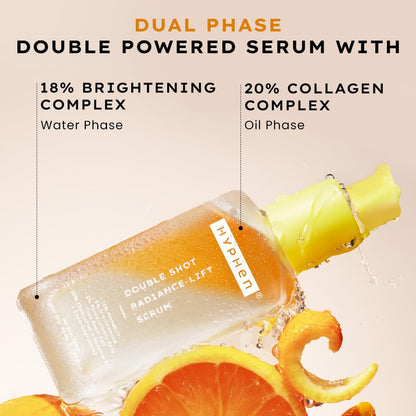 Hyphen 18% Brightening + 20% Collagen Face Serum | Double Shot Serum with 11% Mandarin 5% Niacinamide 2% PGA & Bakuchiol | Summer Skincare | Brightening, Hydrating & Collagen Boost for Dry Skin - 50ml
