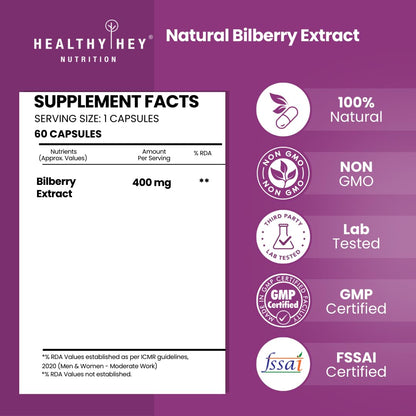 HealthyHey Nutrition Natural Bilberry Extract 60 vegetable capsules