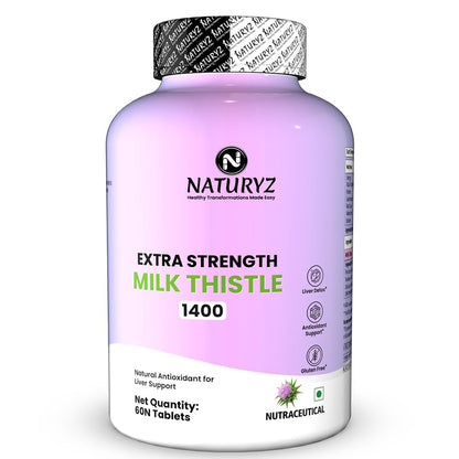 NATURYZ Extra Strength Milk Thistle 1400mg Liver detox supplement | Supports Liver Health & Natural Detox | Standardized for Silymarin | Maintain Liver Function & Antioxidant Balance | 60 Veg Tablets