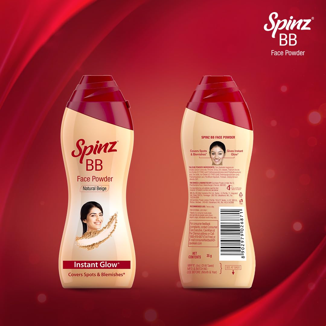 Spinz BB Brightening & Beauty Face Talc for Instant Brightness | Lasts 2X Longer, Covers Dark Spots and Blemishes, Gives Soft and Smooth Skin (Natural Beige) â€“ 70 gm