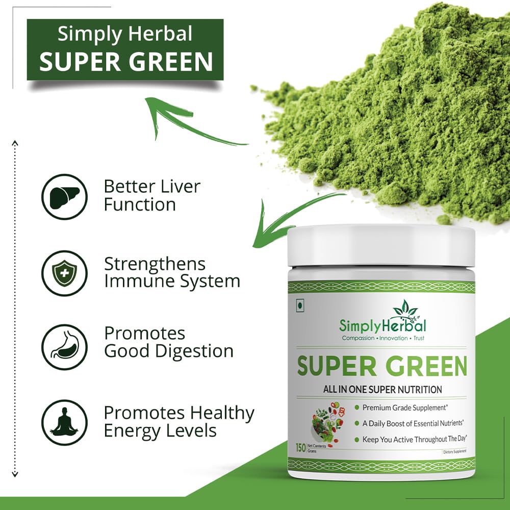 Simply Herbal Super Greens & Herbs Mix â€“ Detox & Digestive Support with Spirulina, Amla, Chlorella & Antioxidants â€“ 150g